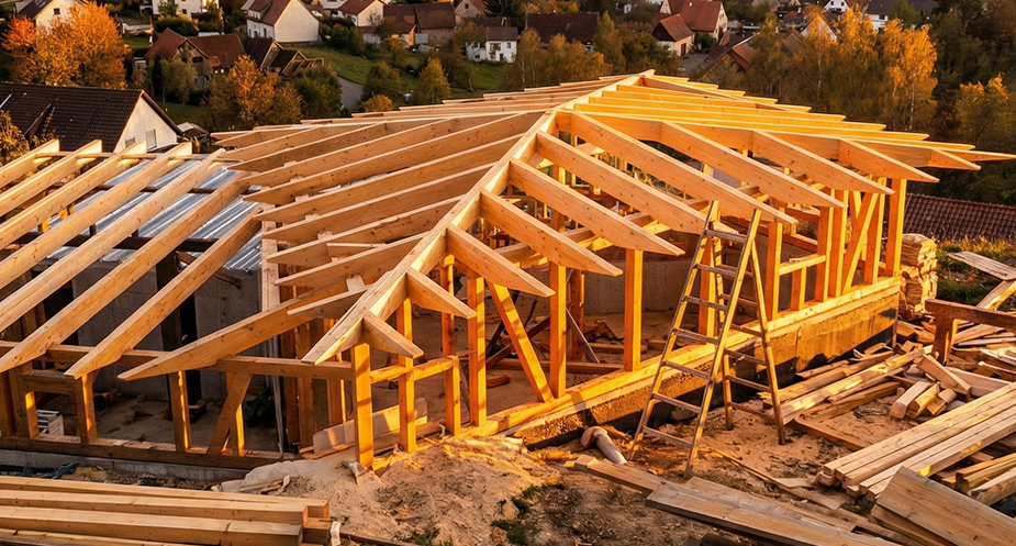 Einfamilienhaus mit komplexer Holzdachkonstruktion